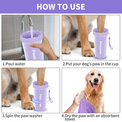 Comotech paw cleaner bath brush demonstrating grooming during paw cleaning