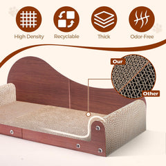 ComSaf cat scratcher bed features pillow-like armrests for neck support.