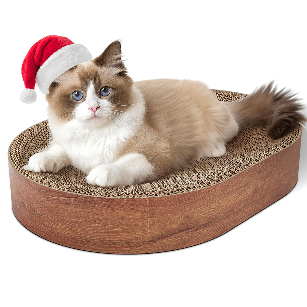 ComSaf oval-bed cat scratching board offers a cozy, spine-friendly nap zone for indoor cats.