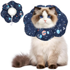 ComSaf soft protective cat cone worn by a calm pet, promoting comfortable recovery.