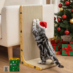 Conlun cardboard cat scratcher 23inch L-shape woodgrain for space-saving scratching and lounging.