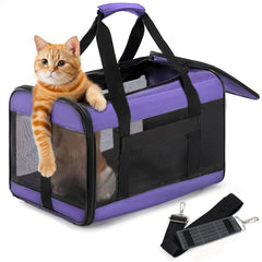 Conlun cat carrier airline-approved purple side view showing travel-ready design