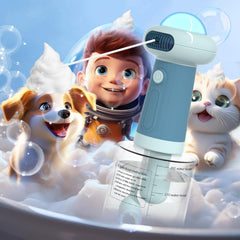 Coocake Electric Dog Shampoo Dispenser foaming action creates rich bubbles.