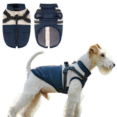 COOHAMS dog winter coat classic blue close-up with waterproof fabric for wet walks.