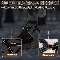COOHAMS dog winter coat full-length zipper makes on/off rapid and fuss-free.