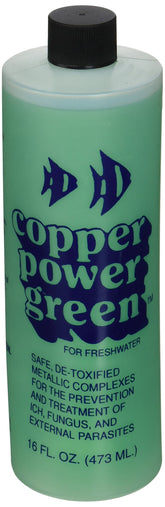 Copper Power Green bottle for freshwater treatment supports disease control in aquariums.