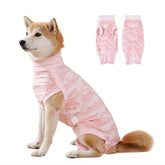 Coppthinktu dog onesie pink back view showing full coverage for post-surgery protection