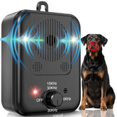 Coprisin anti-barking device with rechargeable battery for long outdoor sessions.