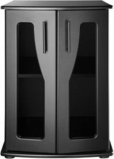 Coralife BioCube stand front view shows sleek black paneling and stable base.