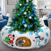CORALMEE Christmas Cat Tunnel with Santa-Snowman print offers festive play and cozy hideaway.
