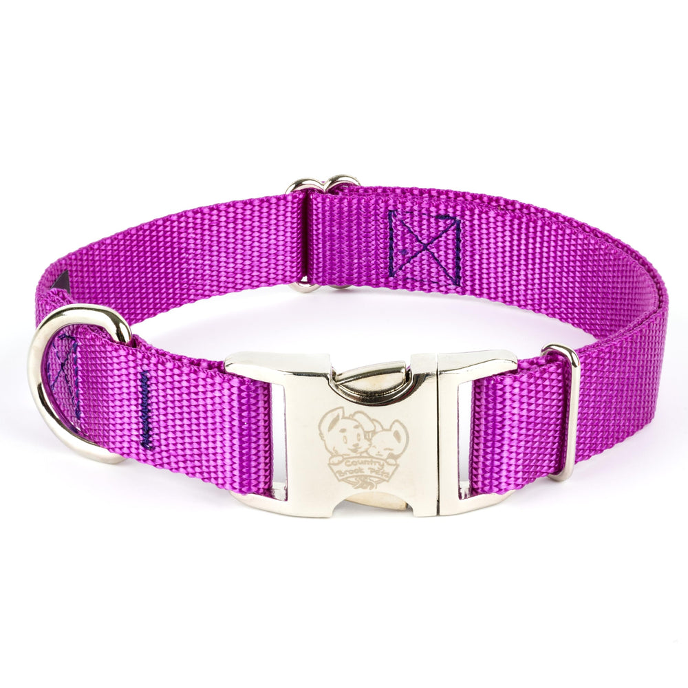 Country Brook Petz collar in large 1-inch purple, adjustable fit for growing dogs.