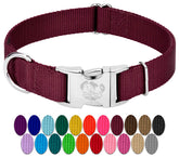Country Brook Petz burgundy collar closeup showing durable nylon and smooth buckle for daily walks.
