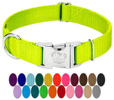 Country Brook Petz premium nylon dog collar in hot yellow with metal buckle for durable daily walks.