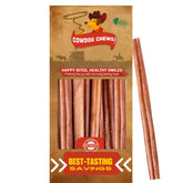 Cowdog Chews beef bully stick 9-12 inch close-up shows durable chew for dogs.