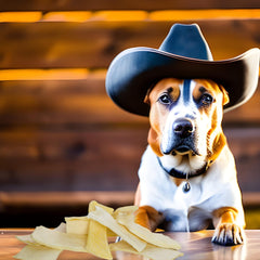 Cowdog Chews Natural Rawhide Chips dental-benefit massage closeup suggests gum-care potential.