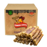 Cowdog Chews pack shot shows durable rawhide meaty rolls for long-lasting play