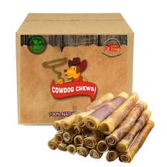 Cowdog Chews pack shot shows durable rawhide meaty rolls for long-lasting play