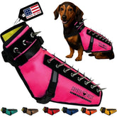 CoyoteVest dog harness front view in pink XS for safer daytime walks