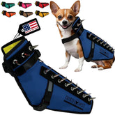 CoyoteVest dog harness front view in royal blue for safer daytime walks