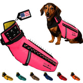 CoyoteVest dog harness pink front view shows comfortable fit and reflective visibility.