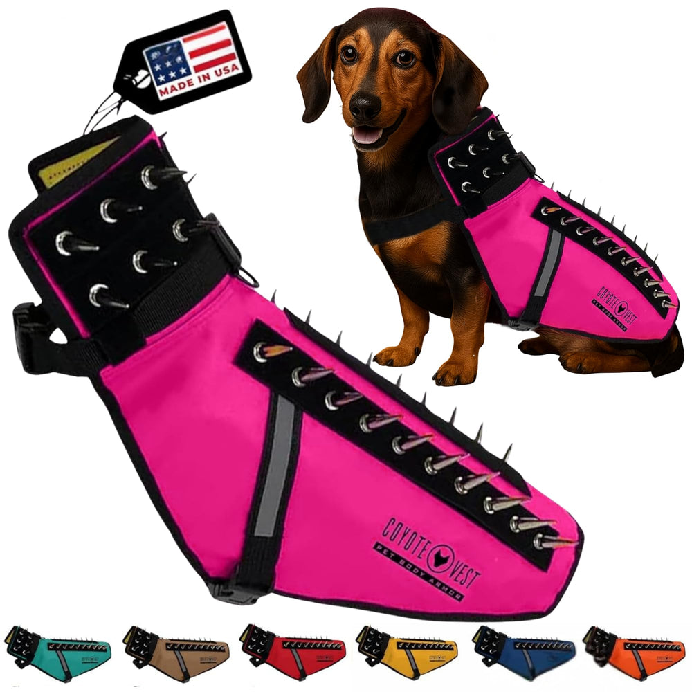 CoyoteVest-small-dog-harness-pink protects during walks with lightweight protection.