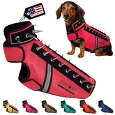 CoyoteVest SpikeVest front view shows shielded chest for small dogs during walks