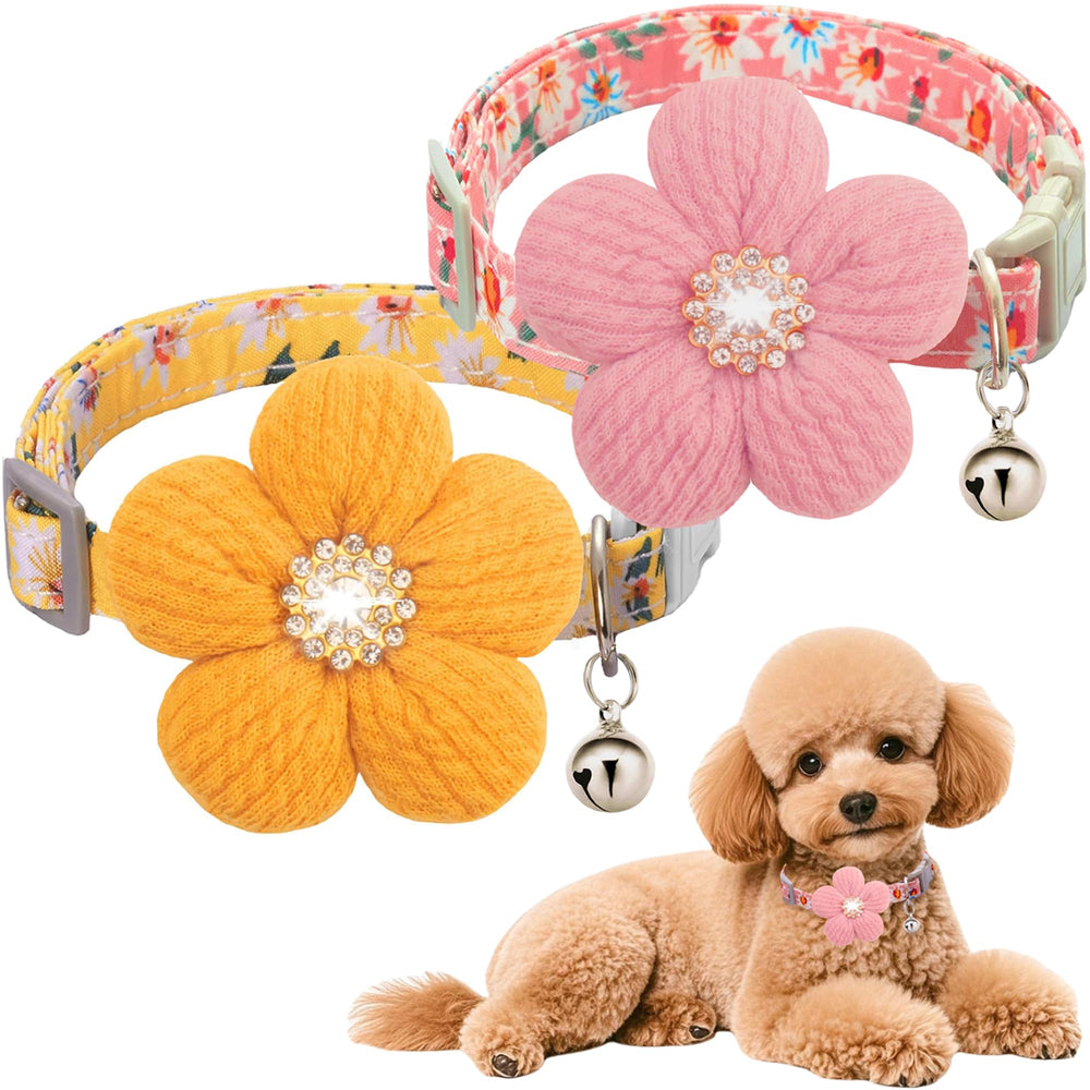 COZIRAE medium dog collar with flower and bell for easy location in daily walks.