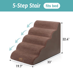 COZY KISS 5-step stairs demonstrate 19.7 inch width for easy access