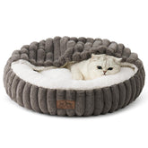 COZY KISS cat bed with hooded blanket Grey round donut cave for secure naps