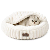 COZY KISS cat bed hooded cave offers secure den for curled sleepers.