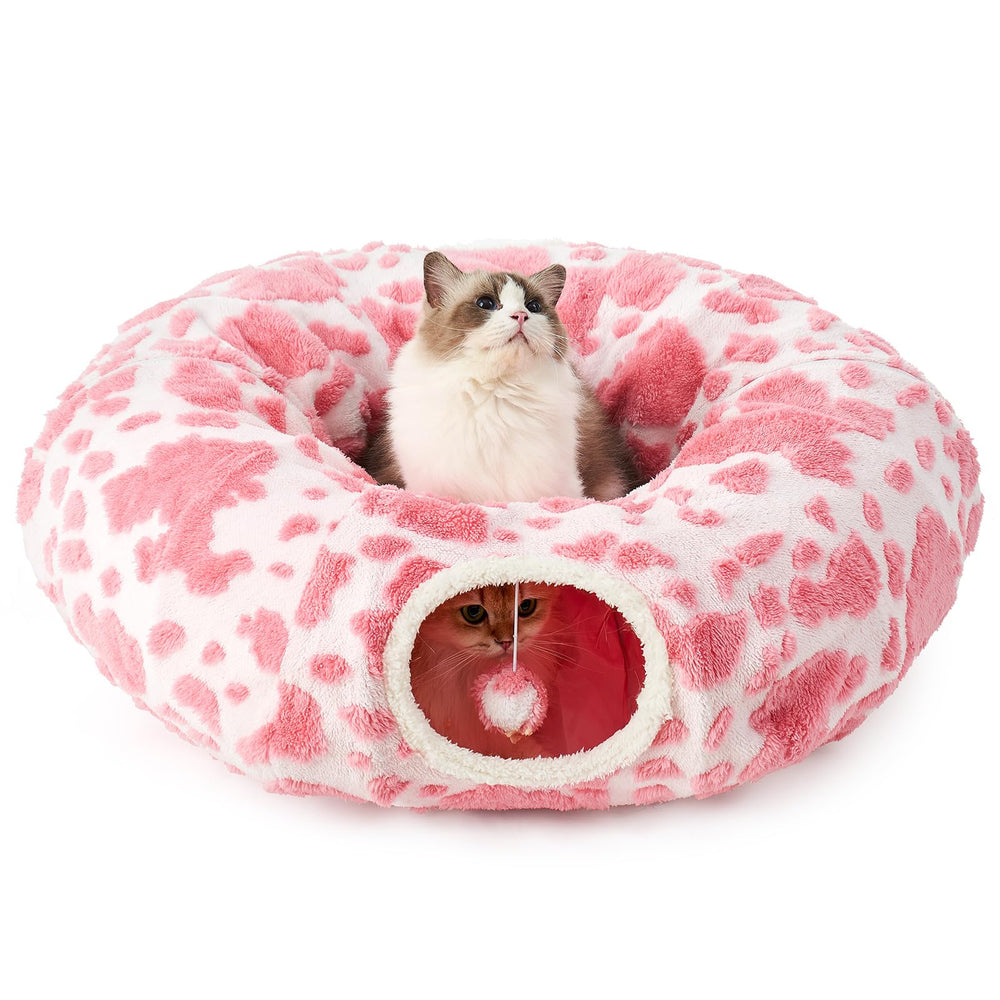 COZY KISS Cat Tunnel Bed folded for compact storage and portability.