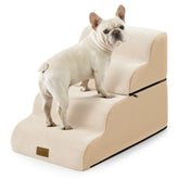 COZY KISS curved dog stairs in beige, four steps for easy bed access
