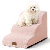 COZY KISS dog stairs side view pink highlighting curved design for easy sofa access