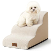 COZY KISS dog stairs curved 3-step beige design helps small pets reach couches safely