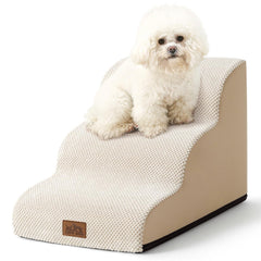 COZY KISS dog stairs curved 3-step beige design helps small pets reach couches safely