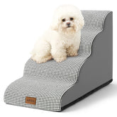 COZY KISS dog stairs curved design shown, supports small dogs safely on sofas.