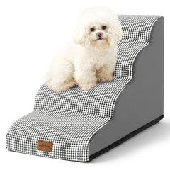 COZY KISS dog stairs curved design shown, supports small dogs safely on sofas.