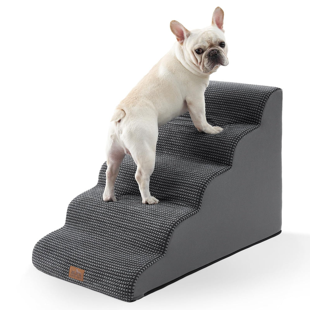 COZY KISS extra wide dog stairs front view, broad width for easy bed access.