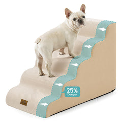 COZY KISS extra wide dog stairs front view, stable non slip design.