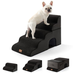 COZY KISS extra wide dog stairs with tunnel front view for stable bed access.