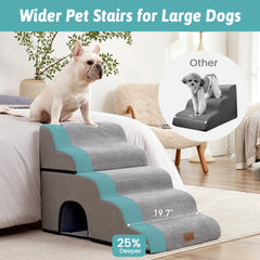 COZY KISS Extra Wide Dog Stairs with Tunnel side view highlighting width