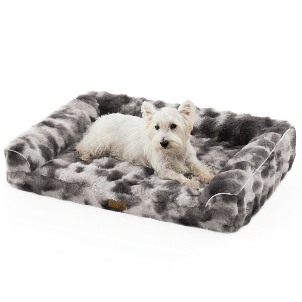 COZY KISS faux fur orthopedic dog bed front view for joint comfort