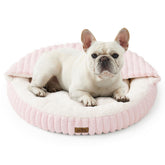 COZY KISS hooded cave dog bed for secure curling sleep.