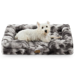 COZY KISS orthopedic dog bed in tie-dye grey with plush fur for warm comfort.