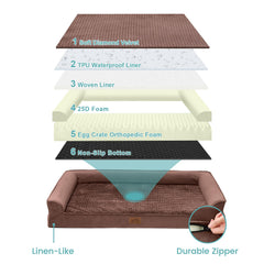 COZY KISS orthopedic dog bed waterproof lining protects foam from spills