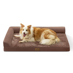 COZY KISS orthopedic dog bed front view with spacious L-shape and joint-friendly support for large dogs