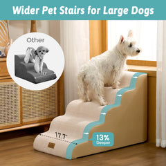 COZY KISS Wide Dog Stairs curved ramp eases ascent for puppies and seniors.
