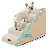 COZY KISS Wide Dog Stairs fully assembled beside a bed, highlighting generous width for easier access.