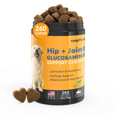 Cozyfun Glucosamine for Dogs bottle front shows 260 chews for joint support.