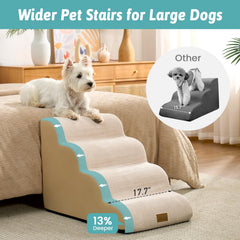 COZY KISS Wide Dog Stairs curved ramp closeup highlighting soft foam support.